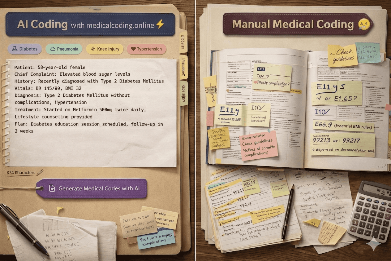Medical Coding Online - AI-generated ICD-10 and CPT codes interface